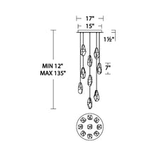 Load image into Gallery viewer, Martini LED Multi Light Pendant Light - line drawing.
