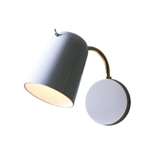 Load image into Gallery viewer, Dobi Wall Light in White/Brass.
