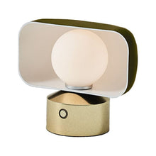 Load image into Gallery viewer, Hoodie LED Cordless Table Lamp in Matte Olive Green/Champagne Gold.
