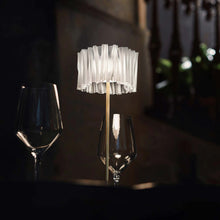 Load image into Gallery viewer, Accordeon Battery LED Table Lamp in Outdoor Area.
