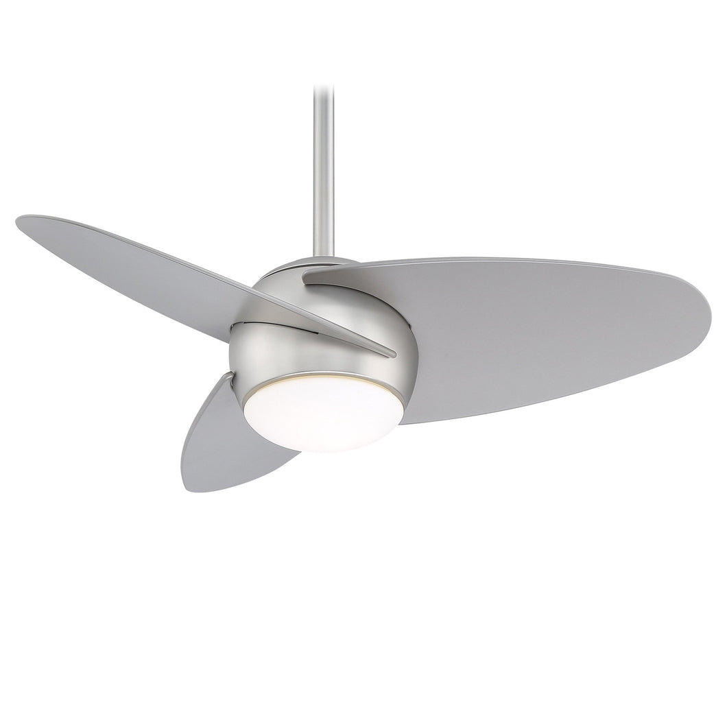 Slant LED Ceiling Fan in Brushed Steel.