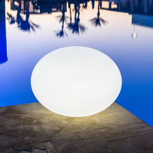 Load image into Gallery viewer, Flatball Floating Bluetooth Outdoor LED Lamp in Outside Area.
