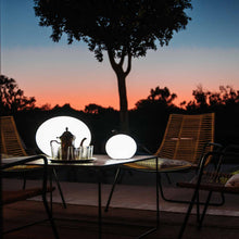 Load image into Gallery viewer, Flatball Floating Bluetooth Outdoor LED Lamp in Outside Area.
