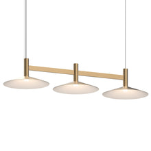 Load image into Gallery viewer, Systema Staccato™ LED Multi Light Pendant Light in Satin Brass (3-Light/Shallow Cone Shade).
