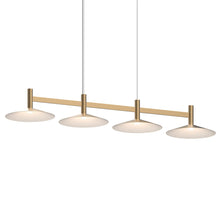 Load image into Gallery viewer, Systema Staccato™ LED Multi Light Pendant Light in Satin Brass (4-Light/Shallow Cone Shade).
