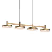 Load image into Gallery viewer, Systema Staccato™ LED Multi Light Pendant Light in Satin Brass (4-Light/Pan Shade).
