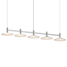 Load image into Gallery viewer, Systema Staccato™ LED Multi Light Pendant Light in Bright Satin Aluminum (5-Light/Shallow Cone Shade).
