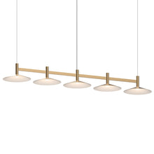 Load image into Gallery viewer, Systema Staccato™ LED Multi Light Pendant Light in Satin Brass (5-Light/Shallow Cone Shade).
