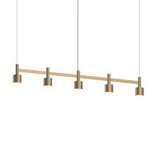 Load image into Gallery viewer, Systema Staccato™ LED Multi Light Pendant Light in Satin Brass (5-Light/Drum Shade).
