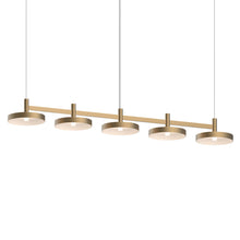 Load image into Gallery viewer, Systema Staccato™ LED Multi Light Pendant Light in Satin Brass (5-Light/Pan Shade).
