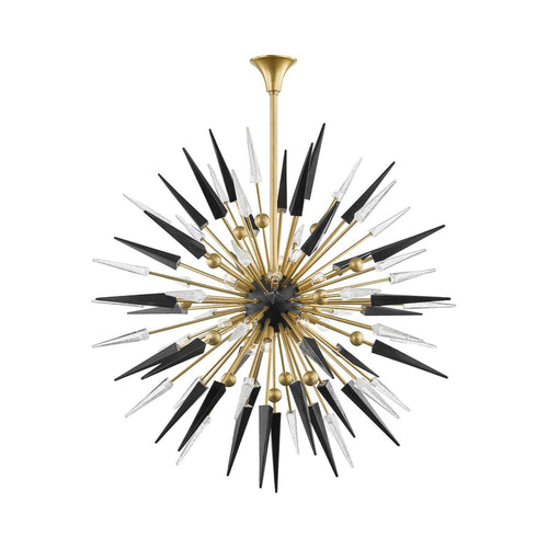 Sparta Chandelier in Aged Brass.