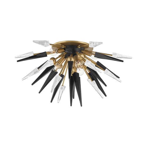 Sparta Semi-Flush Mount Ceiling Light in Aged Brass.