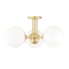 Load image into Gallery viewer, Stella 3-Light Semi-Flush Mount Ceiling Light in Aged Brass.
