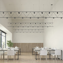 Load image into Gallery viewer, Suspenders® Flat Truss Linear LED Suspension Light in dining room.
