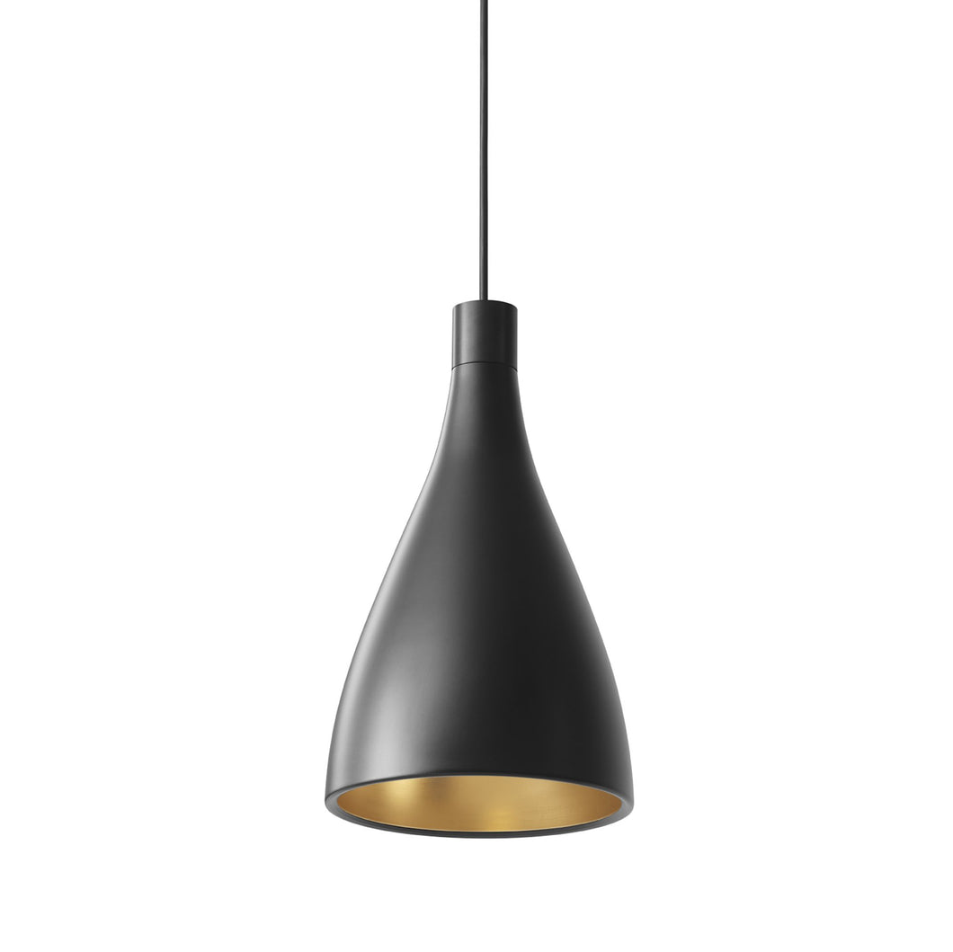 Swell LED Pendant Light in Black/Brass/Narrow.