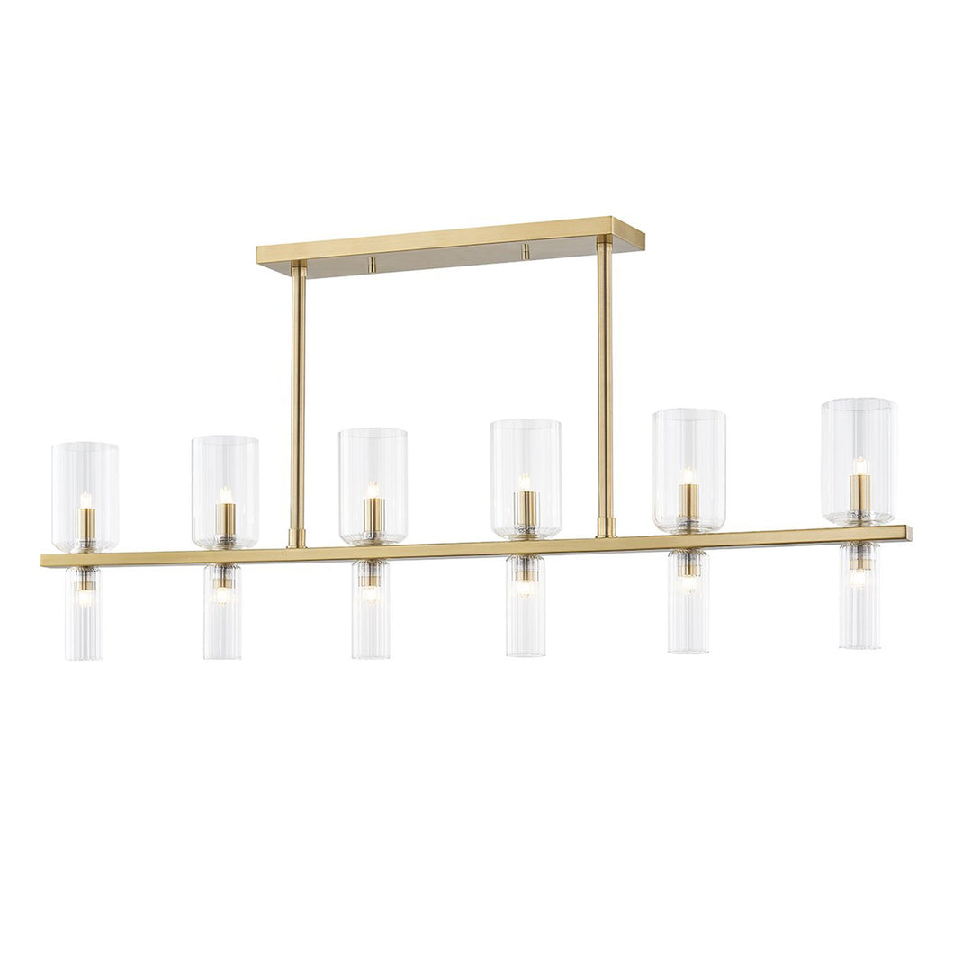 Tabitha Linear Suspension Light in Aged Brass.