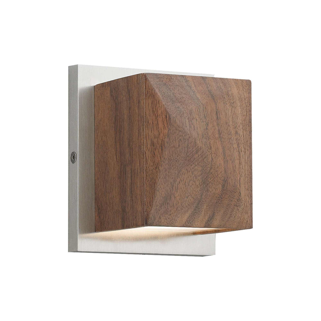 Cafe LED Wall Light in Walnut/Satin Nickel.