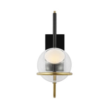 Load image into Gallery viewer, Crosby LED Wall Light in Glossy Black/Natural Brass.
