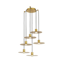 Load image into Gallery viewer, Eaves LED Multi Light Pendant Light in Natural Brass (6-Light).
