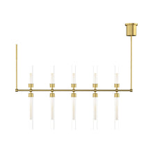 Load image into Gallery viewer, Linger LED Linear Suspension Light in Natural Brass.
