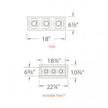 Load image into Gallery viewer, Tesla Multiple Spots 3-Light LED Recessed Trim - line drawing.
