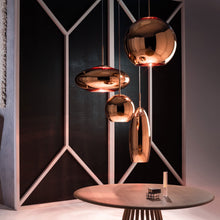 Load image into Gallery viewer, Copper Wide Pendant Light in exhibition.
