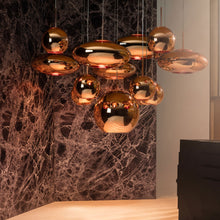 Load image into Gallery viewer, Copper Wide Pendant Light in exhibition.
