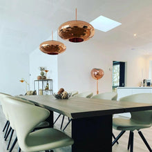 Load image into Gallery viewer, Copper Wide Pendant Light in dining room.
