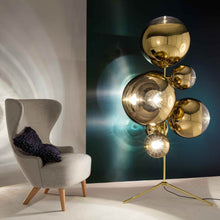 Load image into Gallery viewer, Mirror Ball Chandelier Floor Lamp in exhibition.
