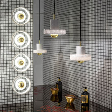 Load image into Gallery viewer, Stone LED Pendant Light in exhibition.
