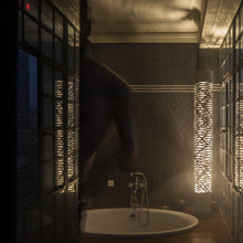 Load image into Gallery viewer, Tress Floor Lamp in bathroom.
