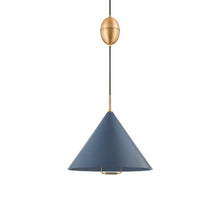 Load image into Gallery viewer, Fontana Pendant Light in Patina Brass/Slate Blue.
