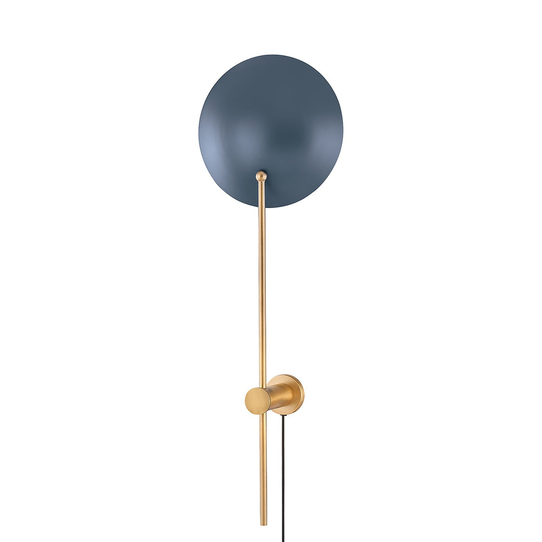 Leif Plug-In Wall Light in Patina Brass/Slate Blue (1-Light).