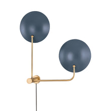 Load image into Gallery viewer, Leif Plug-In Wall Light in Patina Brass/Slate Blue (2-Light).

