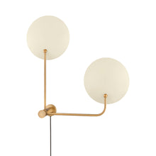 Load image into Gallery viewer, Leif Plug-In Wall Light in Patina Brass/Soft Sand (2-Light).
