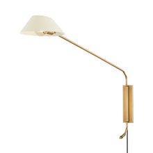 Load image into Gallery viewer, Sacramento Plug-In Wall Light in Patina Brass/Soft Sand.

