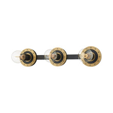Load image into Gallery viewer, Teo Vanity Wall Light in Patina Brass/Soft Black.
