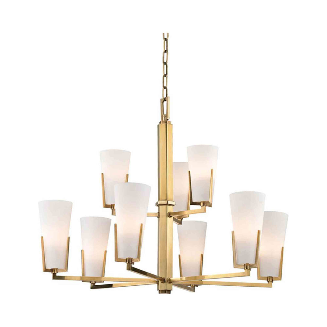 Upton Chandelier in 9-Light/Aged Brass.