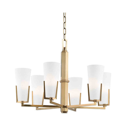 Upton Chandelier in Aged Brass.