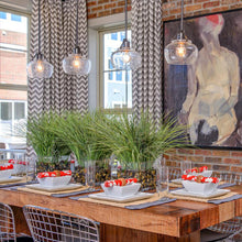 Load image into Gallery viewer, Urban Renewal Round Glass Pendant Light in dining room.
