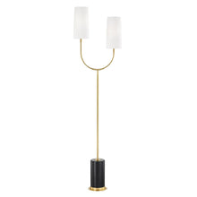 Load image into Gallery viewer, Vesper Shaded Floor Lamp in Aged Brass.
