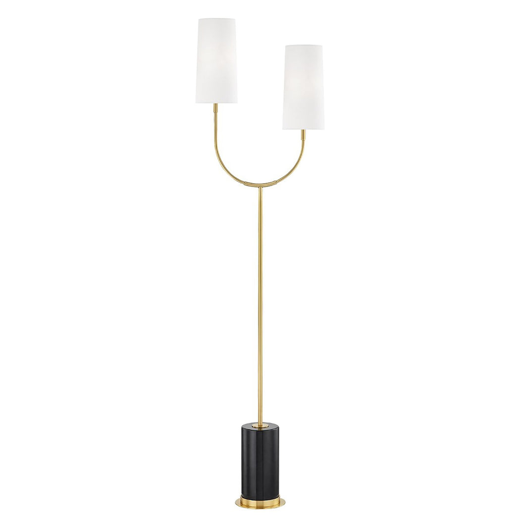 Vesper Shaded Floor Lamp in Aged Brass.