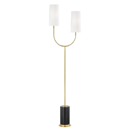 Vesper Shaded Floor Lamp in Aged Brass.