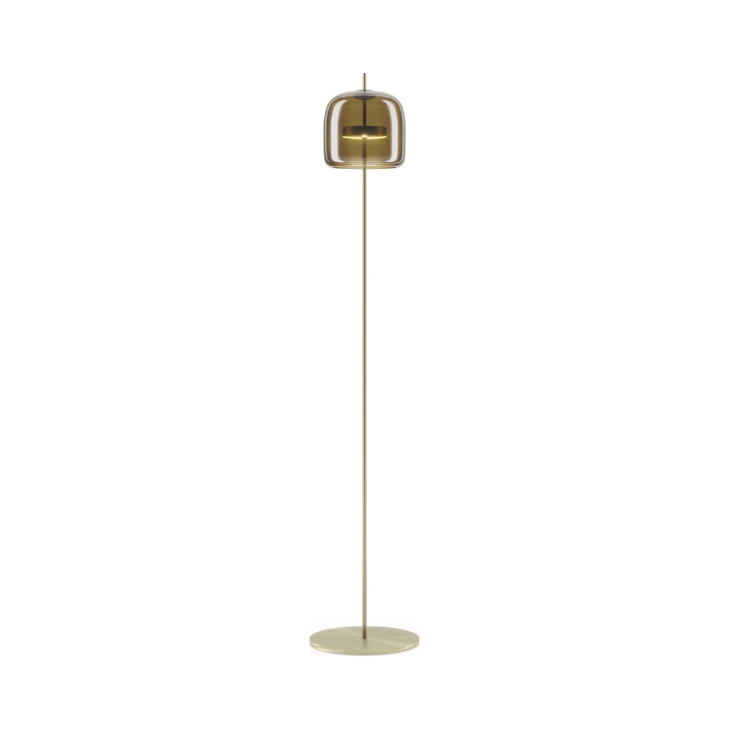 Jube LED Floor Lamp in Matt Gold/Burned Earth Transparent.