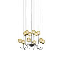 Load image into Gallery viewer, Puppet Chandelier in Amber Transparent/Matt Black (12-Light).
