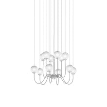 Load image into Gallery viewer, Puppet Chandelier in White Shaded/Glossy Chrome (12-Light).
