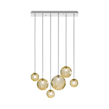 Load image into Gallery viewer, Puppet Linear Pendant Light in Amber Transparent/Glossy Chrome (6-Light).
