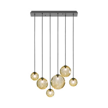 Load image into Gallery viewer, Puppet Linear Pendant Light in Amber Transparent/Matt Black (6-Light).
