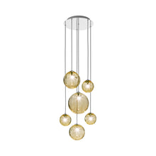 Load image into Gallery viewer, Puppet Multi Light Pendant Light in Amber Transparent/Glossy Chrome (6-Light).
