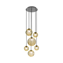 Load image into Gallery viewer, Puppet Multi Light Pendant Light in Amber Transparent/Matt Black (6-Light).
